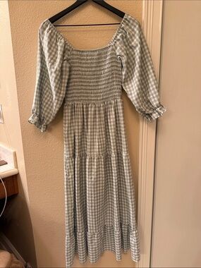 Amazon Essentials Sage Green Gingham Maxi Dress